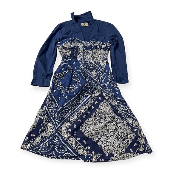 Anthropologie Holding Horses Blue Bandana Cotton Shirtdress, Size 2 - Picture 4 of 12